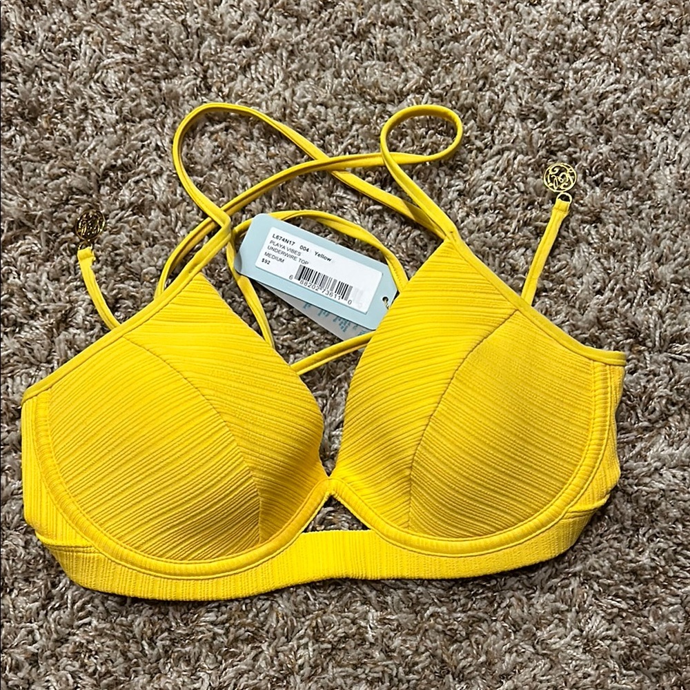 NWT Luli Fama plays vibes yellow bikini top sz Medium